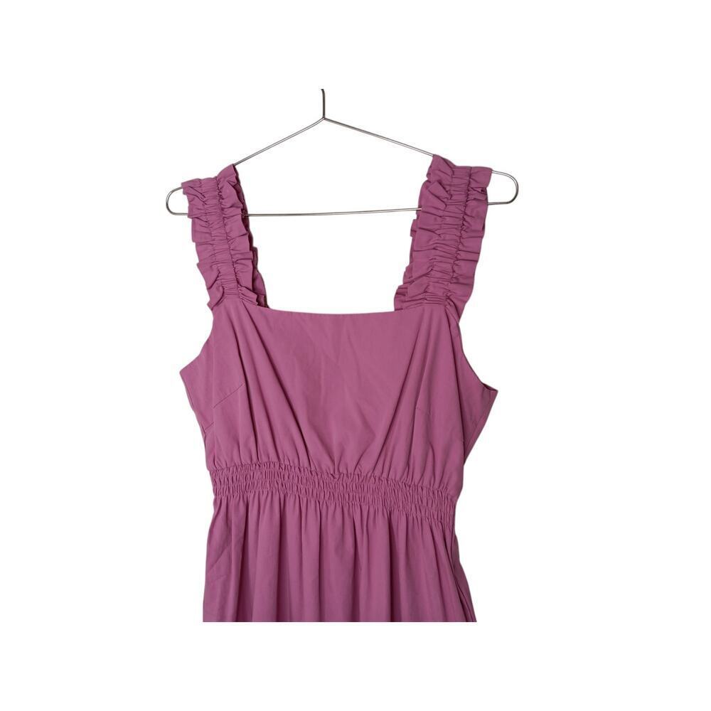 New Easel Los Angeles Tiered Midi Pink Ruffle Strap Pockets Cotton Dress S - Picture 5 of 16